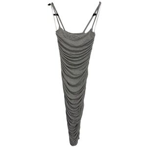 JLUXLABEL Gray Ruched Bodycon‎ Maxi Dress Double Spaghetti Straps Size S
